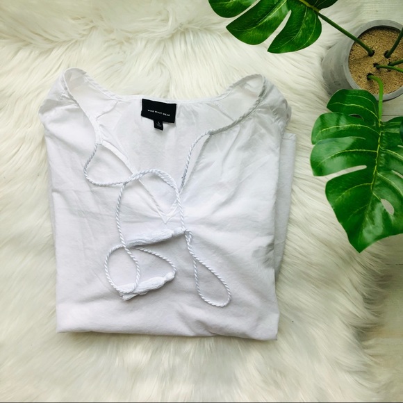 Like New Who What Wear Embroidered Sleeve Boho Peasant Cotton Top with Tassels S - Picture 7 of 7